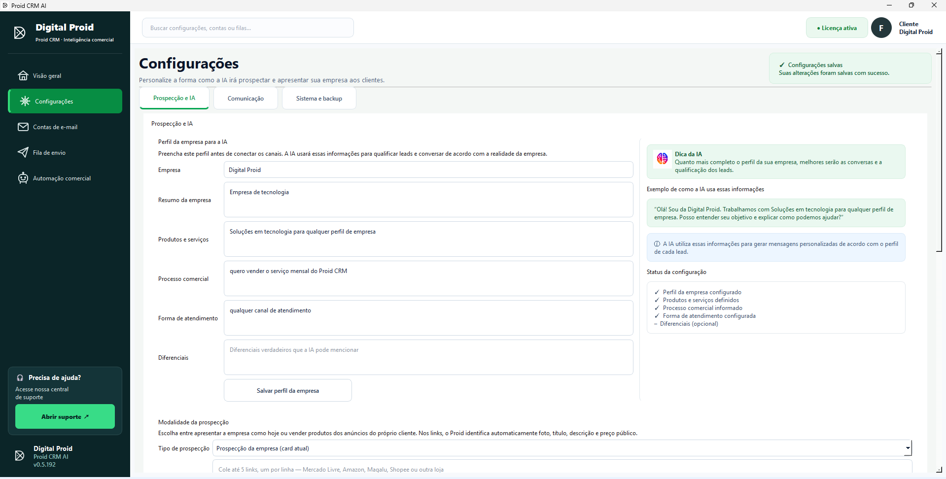 Configurações — Proid CRM