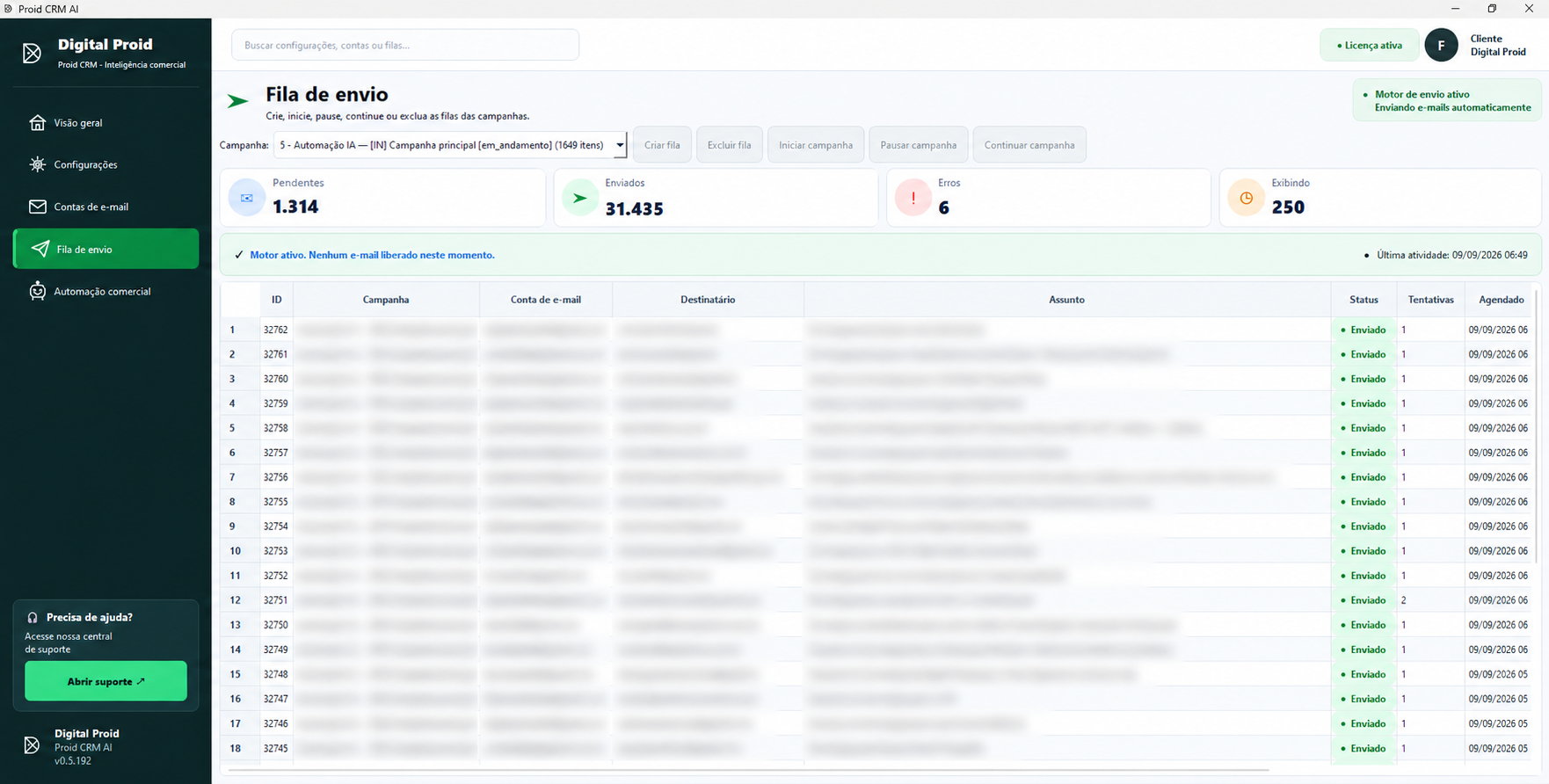 Fila de envio — Proid CRM